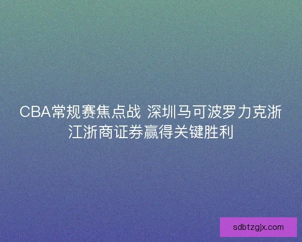 CBA常规赛焦点战 深圳马可波罗力克浙江浙商证券赢得关键胜利